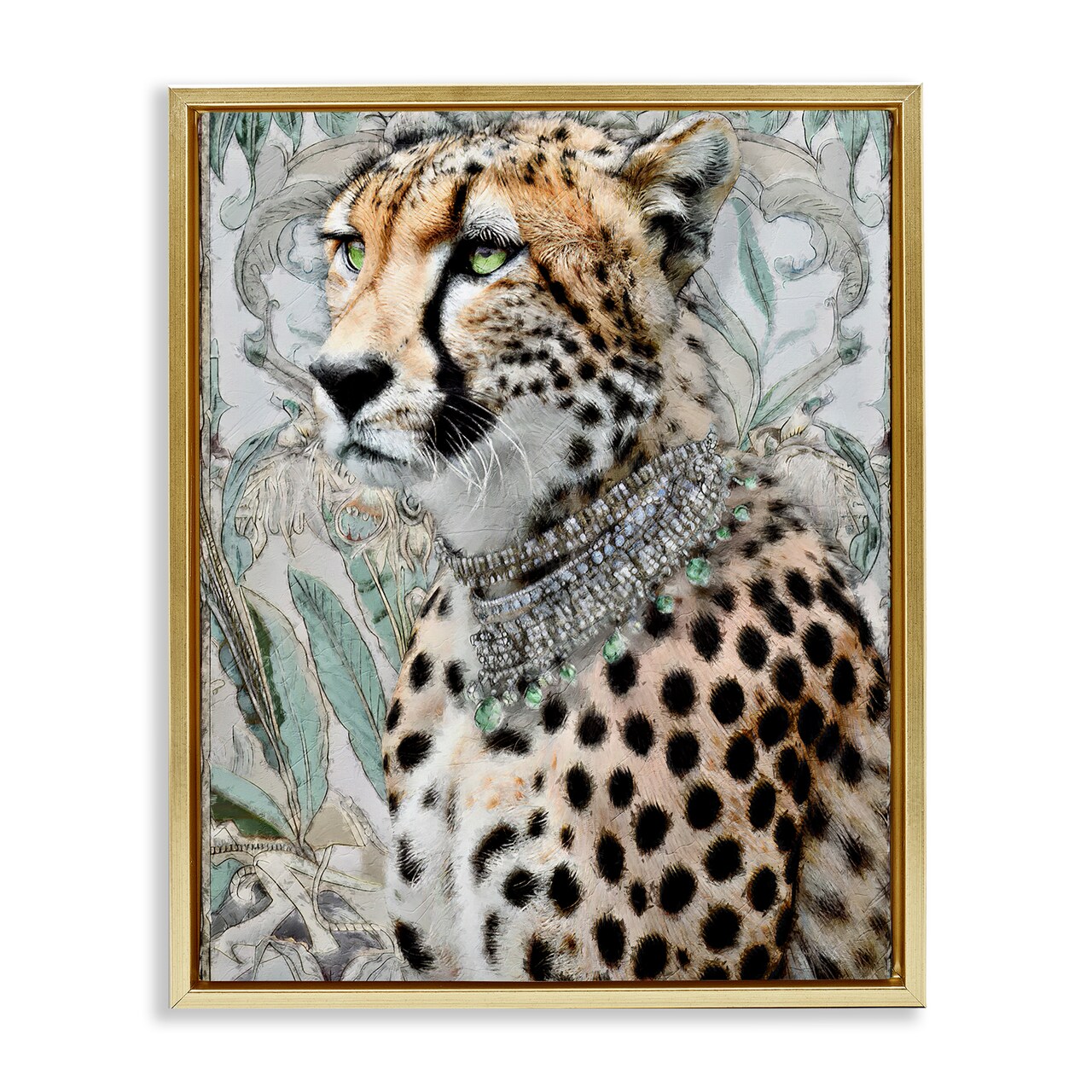 Stupell Industries Nouveau Style Cheetah with Necklace Floating Frame By Annabelle Hall